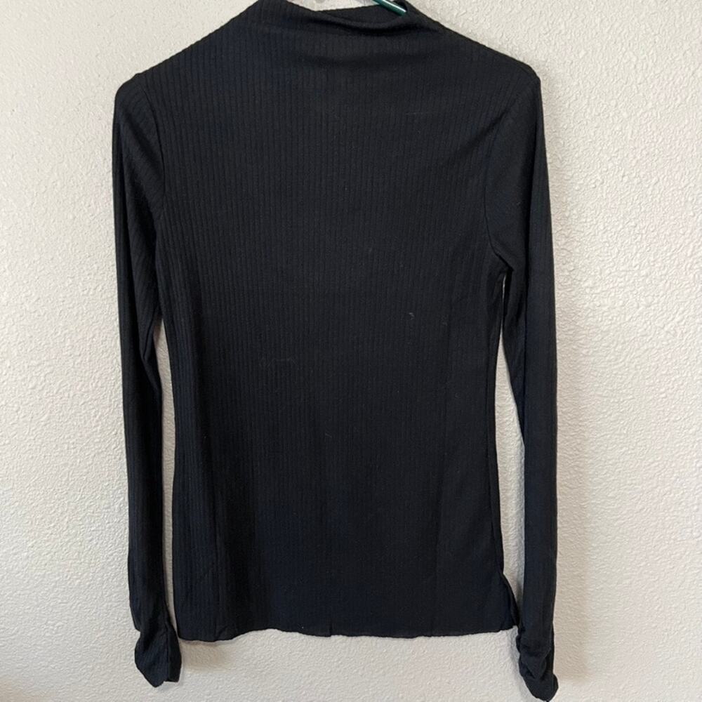 River Island Black Ribbed Ruched Long Sleeve Women Mock Neck Lightweight Sweater